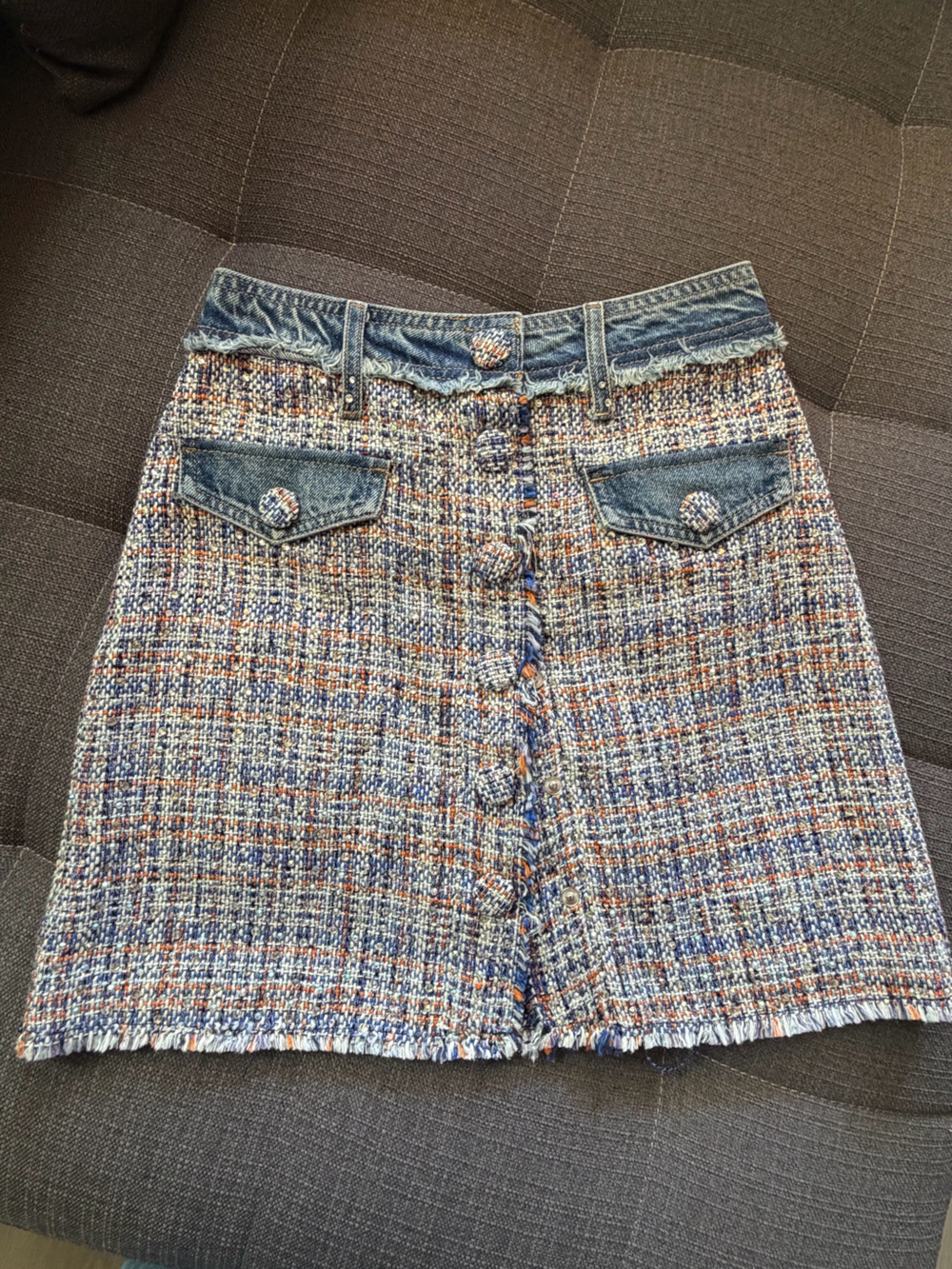 Liu Jo Denim-Trim Tweed Mini Skirt - Blue, Orange, White
